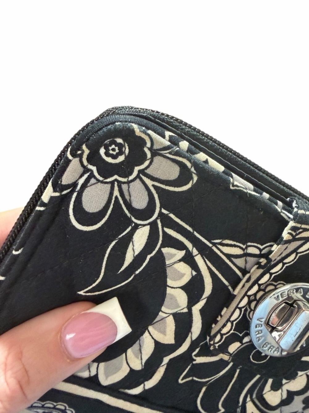 Vera Bradley Black and Cream Floral Quilted Zip Wallet - Picture 11 of 13